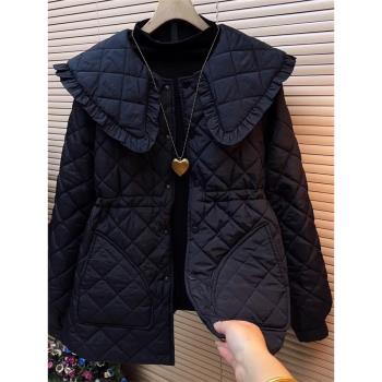 輕薄羽絨棉服女秋冬季2024年新款菱格大碼娃娃領棉衣棉襖外套上衣