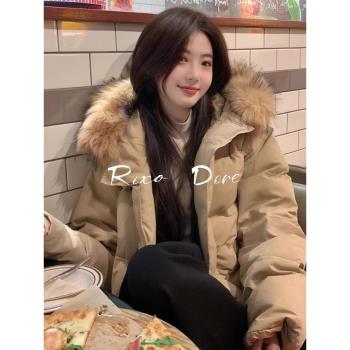 RIXO DORE法式復古毛領羽絨棉服女高級感小眾短款小個子棉衣外套