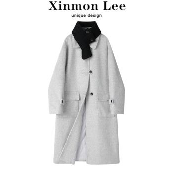 XinmonLee高階感冬季新款氣質毛呢外套減齡氣質顯瘦大衣冬季加厚