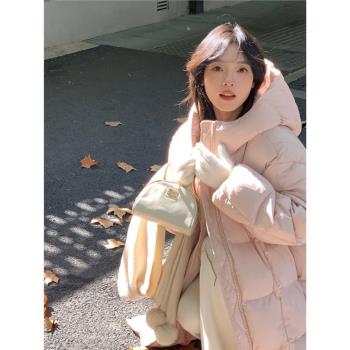 MJAE超好看粉色羽絨服女2024新款冬季時尚設計感保暖加厚寬松外套