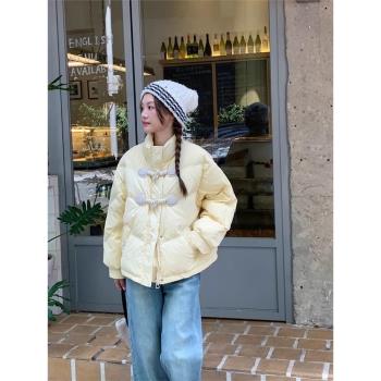 牛角扣短款羽絨服女冬季新款小個子設計感外套保暖甜美鴨絨麵包服