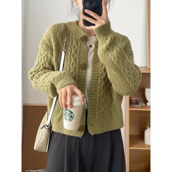高階感慵懶風麻花厚針織開衫毛衣女秋冬季2025年新款穿搭上衣外套
