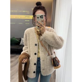 歐貨羊羔絨外套女2024新款韓系慵懶風秋冬小眾名媛氣質高階感上衣