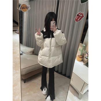 黑拼白小個子羽絨服女冬季2024年夾棉棉襖oversize加厚保暖棉服潮