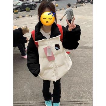 黑拼白可愛小個子羽絨服女冬季2024年新款設計感小眾加厚麵包棉服
