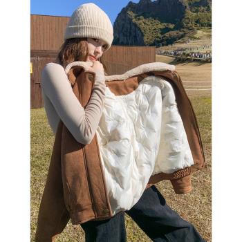 麂皮絨短款羽絨服女冬季小個子2024新款爆款設計感小眾白鴨絨外套