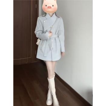 韓版加厚收腰毛呢大衣中長款小個子秋冬要穿新衣服今年流行的外套