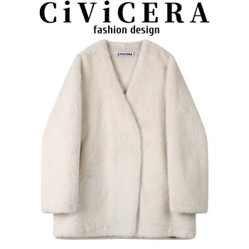CIVICERA高階感環保皮草仿水貂絨毛外套女秋冬慵懶風皮毛一體大衣