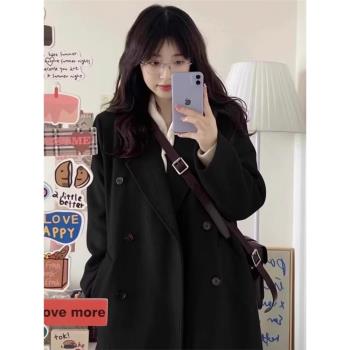 羽絨服女冬季2024新款羽絨內膽羊絨呢子大衣小個子羊毛呢外套黑色