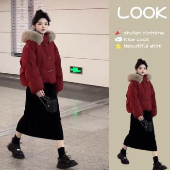 2024秋冬新款冬季冬款年紅色短款羽絨服棉服棉衣棉襖爆款女裝外套