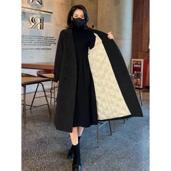 黑色保暖風衣式羽絨服女款2024年新款冬季韓版中長款加厚大衣外套