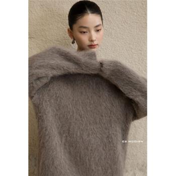 美拉德水貂絨套頭毛衣女秋冬寬松慵懶風高階感加厚內搭針織衫上衣