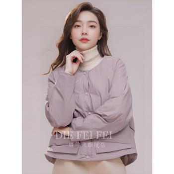 今年流行冬裝紫色圓領羽絨服女秋冬季小個子洋氣棉襖顯瘦棉衣外套