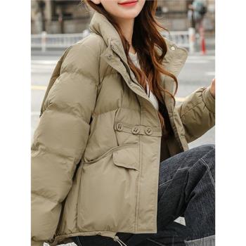 立領羽絨服女2024新款秋冬加厚高階感小個子短款寬松白鴨絨外套