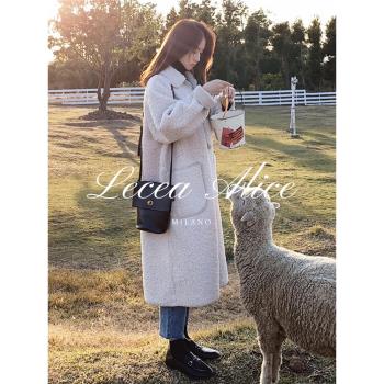 Lecea Alice羊羔毛外套女2024冬季新款韓版寬松皮毛一體羊絨大衣