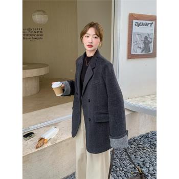 灰色羽絨服內膽西裝呢子大衣女秋冬韓系短款加厚90白鴨絨毛呢外套