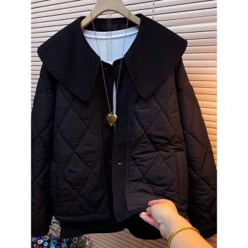 輕薄羽絨棉服女秋冬季2024年新款菱格大碼娃娃領棉衣棉襖外套上衣