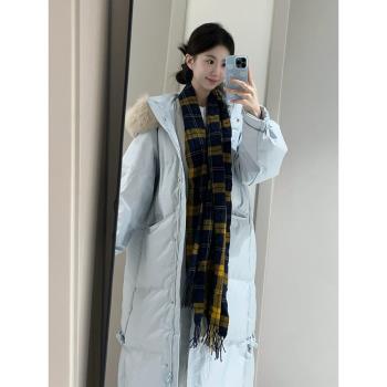 新中式中國結90白鴨絨羽絨服女長款冬季新款韓版顯瘦大毛領外套潮