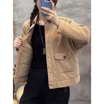 簡約休閑大口袋翻領棉服外套文藝輕薄舒適保暖寬松棉衣Q31 32#