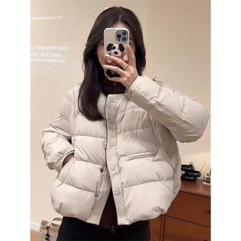 時尚設計感撞色圓領短款羽絨服女2024冬季新款韓版洋氣保暖外套潮