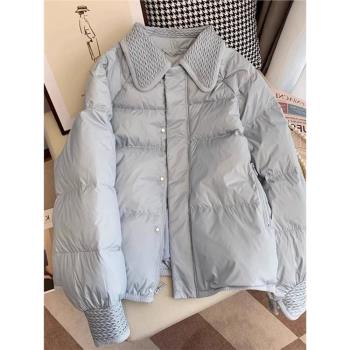 溫柔風設計感拼接純色POLO領棉服外套潮秋冬季小眾輕薄保暖棉衣女