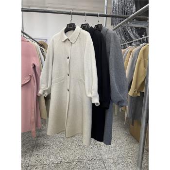 FUBO工廠店 韓國egg高階雙面羊絨大衣女中長款加厚燈籠袖羊毛外套