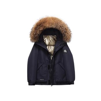 ROUJE MOSMOS藏青色派克羽絨服女冬新款高階感白鴨絨連帽工裝外套