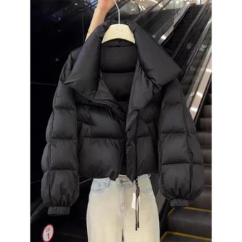高階感超好看黑色短款羽絨棉服女2024新款小個子氣質加厚棉衣外套