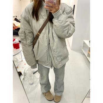 復古潮牌飛行員棒球服外套2024冬季新款男女同款加厚保暖夾克棉衣