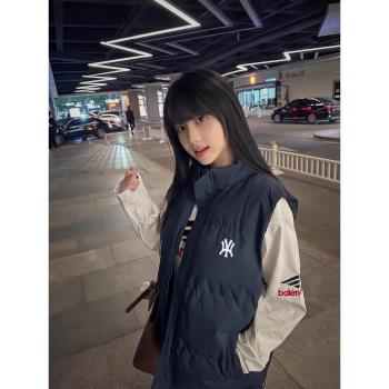 NY潮牌美式羽絨棉馬甲女2024新款學院風歐貨洋氣馬夾網紅坎肩外套