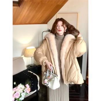 MJAE真狐貍毛領皮草羽絨服女2024冬季新款時尚加厚90白鵝絨服外套