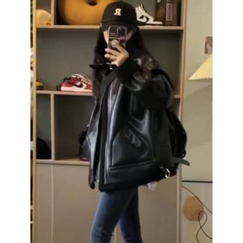 羊羔毛皮衣一體加厚外套冬季新款機車服夾克立領寬松復古保暖上衣
