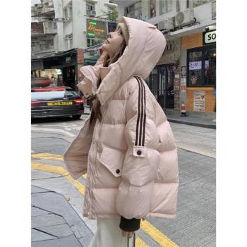 粉色學院風連帽羽絨棉服女冬季新款韓版寬松休閑爆款百搭保暖外套