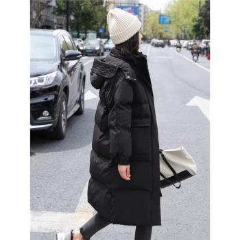 黑色羽絨棉服女中長款2024年新款冬季寬松小個子麵包派克服外套潮