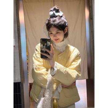 兩面穿菱格棉服外套女秋冬季小個子寬松休閑輕薄保暖黃色棉衣棉襖