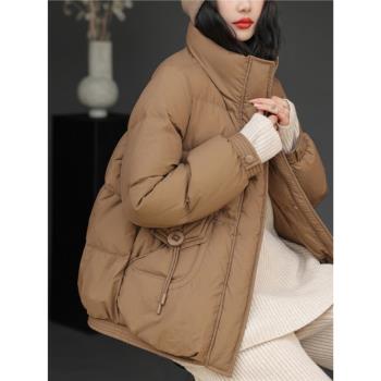 立領羽絨服女2024新款款冬季高階時尚高充絨量加厚保暖白鴨絨外套