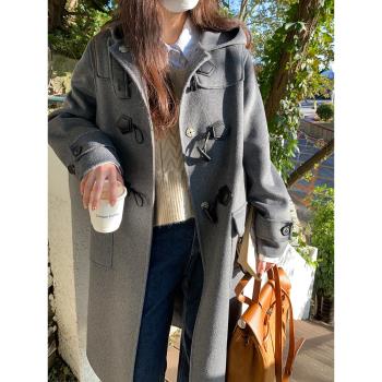 正肩袖 牛角扣 小個子也推薦 韓國雙面羊絨大衣女 手工羊毛外套