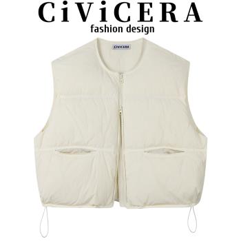 CIVICERA小個子短款羽絨服馬甲女秋冬慵懶寬松羽絨馬夾背心短外套