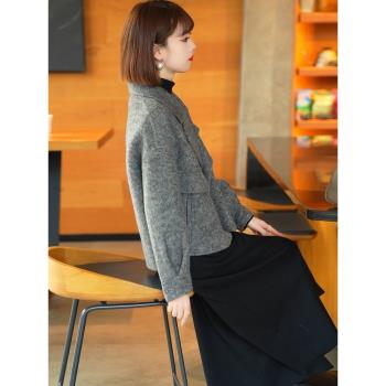 秋冬季雙面呢大衣女羊毛外套2024新款韓版氣質毛呢可拆卸鵝絨內膽