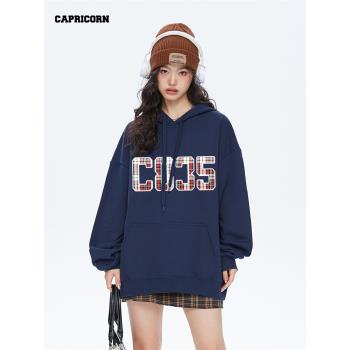 capricorn 美式連帽oversize復古衛衣女純色高階潮牌情侶帽衫外套