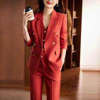 外套女紅色春秋職業馬甲西裝外套