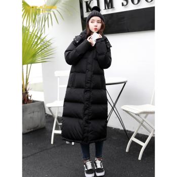梵慕斯簡約長款過膝羽絨服女黑色修身顯瘦加厚百搭外套2024冬季新