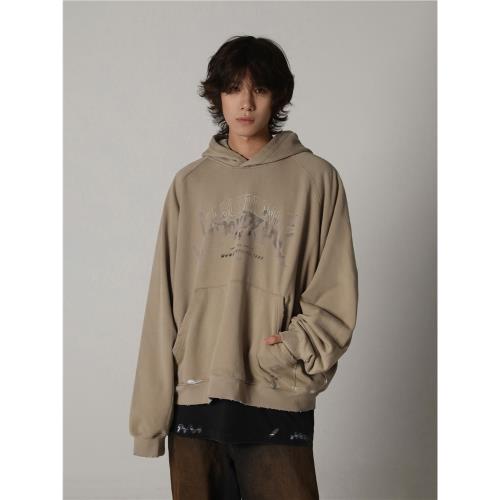 MASONPRINCE秋冬透明搖滾印花插肩袖潑漆連帽衛衣休閑外套潮