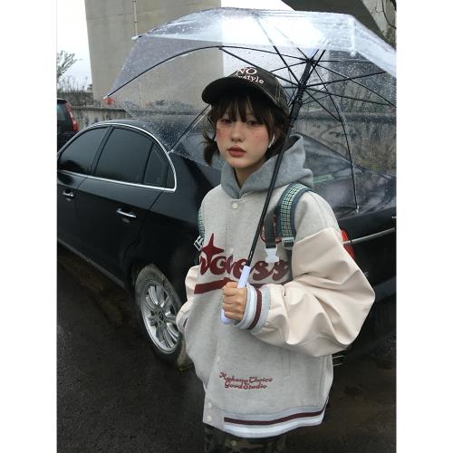 Chiara美式街頭毛巾刺繡拼接棒球服秋冬情侶加厚保暖夾克男女外套