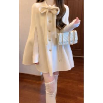 富家千金感韓系斗篷雙面呢大衣女款2024新款高階感超好看毛呢外套