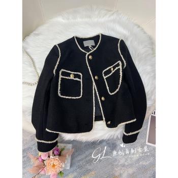氣質流蘇小香風羽絨服女冬季2024新款時尚百搭羊毛粗花呢黑色外套