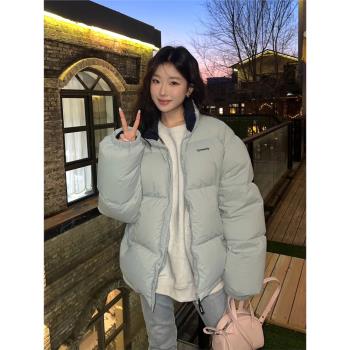 灰藍色90白鴨絨羽絨服女短款2024冬季新款加厚小個子麵包服外套潮