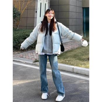 短款灰藍色羽絨服女冬季新款加厚韓版寬松設計感小眾90白鴨絨外套
