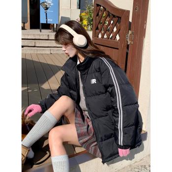 黑色羽絨服女冬季2024年新款韓版學院風情侶百搭加厚90白鴨絨外套