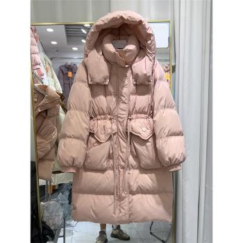 中長款韓版收腰大口袋連帽羽絨服